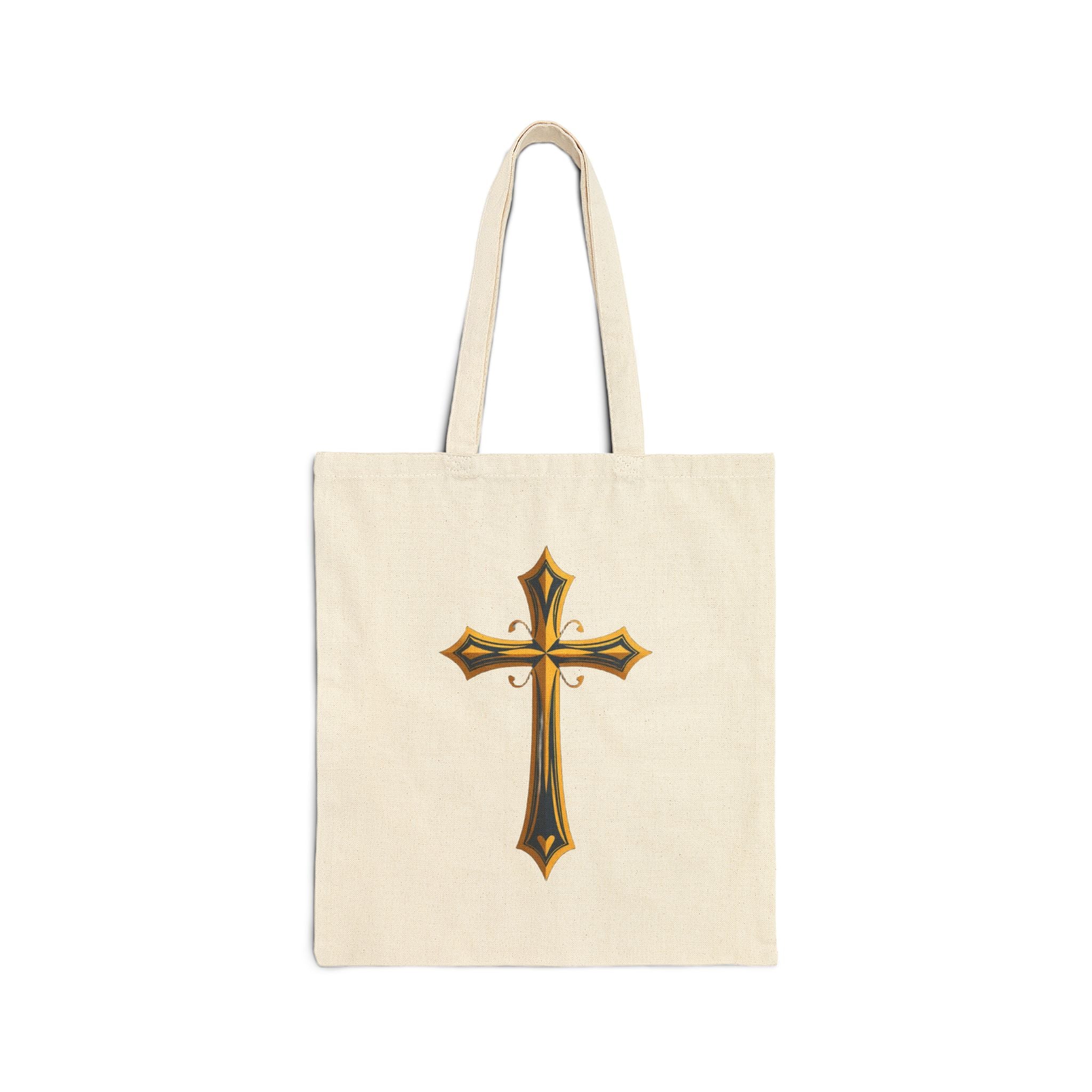 Cotton Tote Bag - 'Free Prayer' Script & Gold Cross Faith Tote